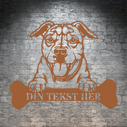 Pitbull terrier metalskilt med personlig tekst