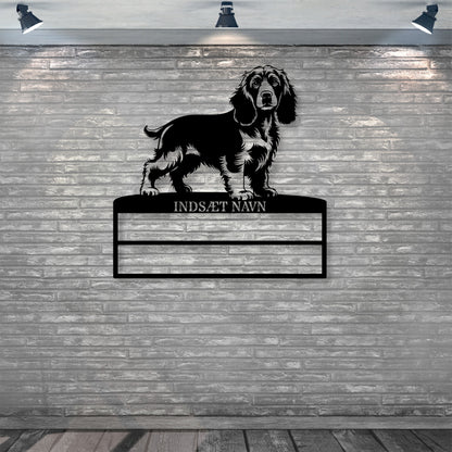 Stort laserskåret Cocker Spaniel metalskilt med personlig navn til rosetter. Unik Gaveide til hundeejeren...
