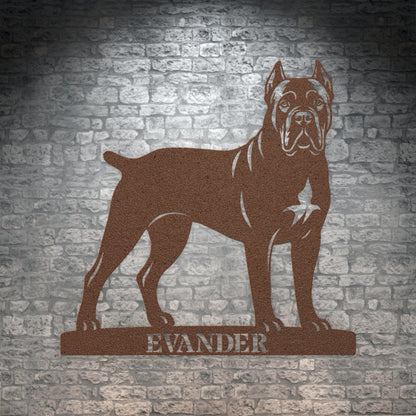Cane Corso metalskilt med personlig navn eller tekst