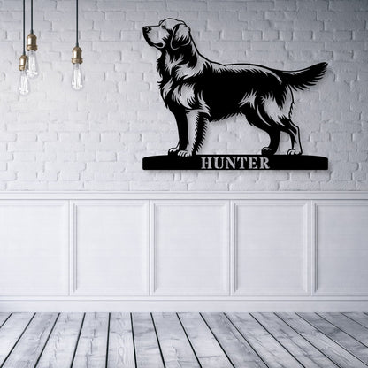 Golden retriever metalskilt med personligt hundenavn