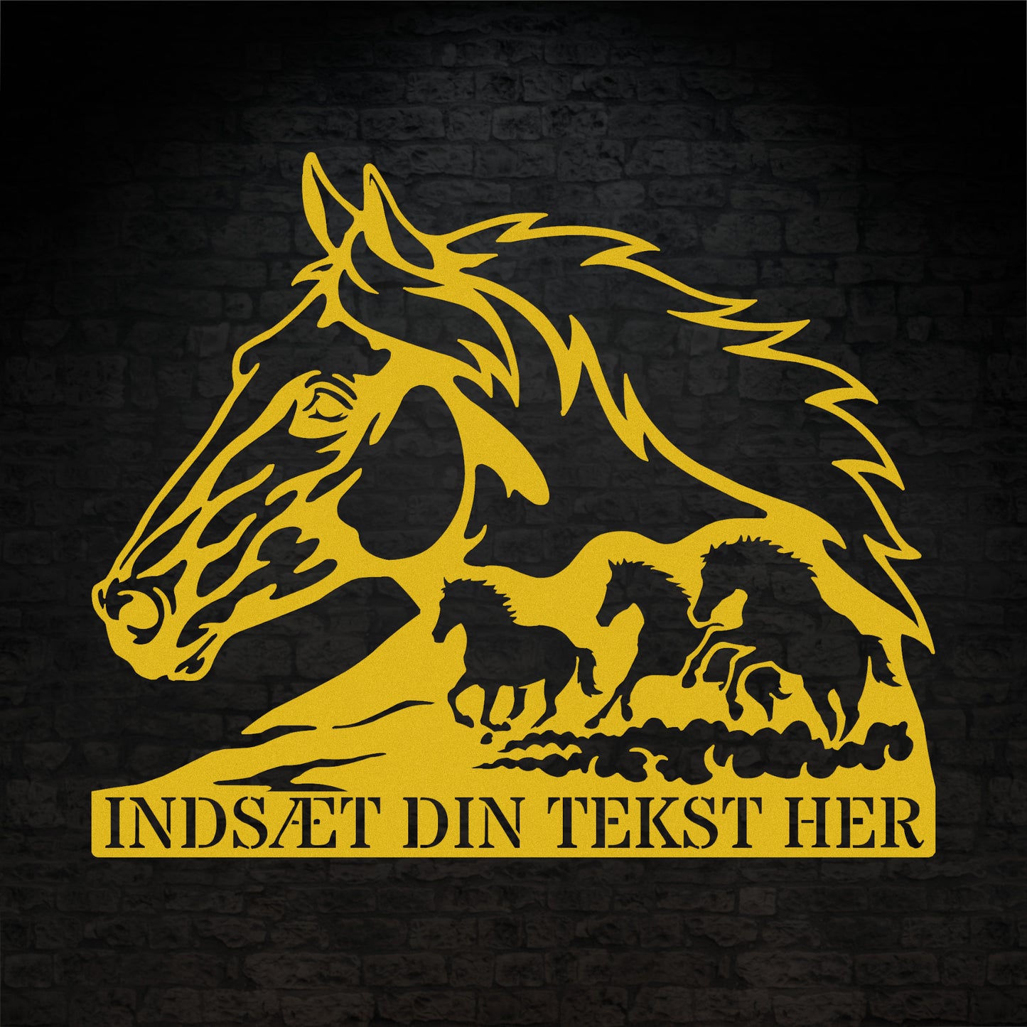 Personlig hestesilhouet metal vægskilt med tekst. Unik gaveidé til hestepigen