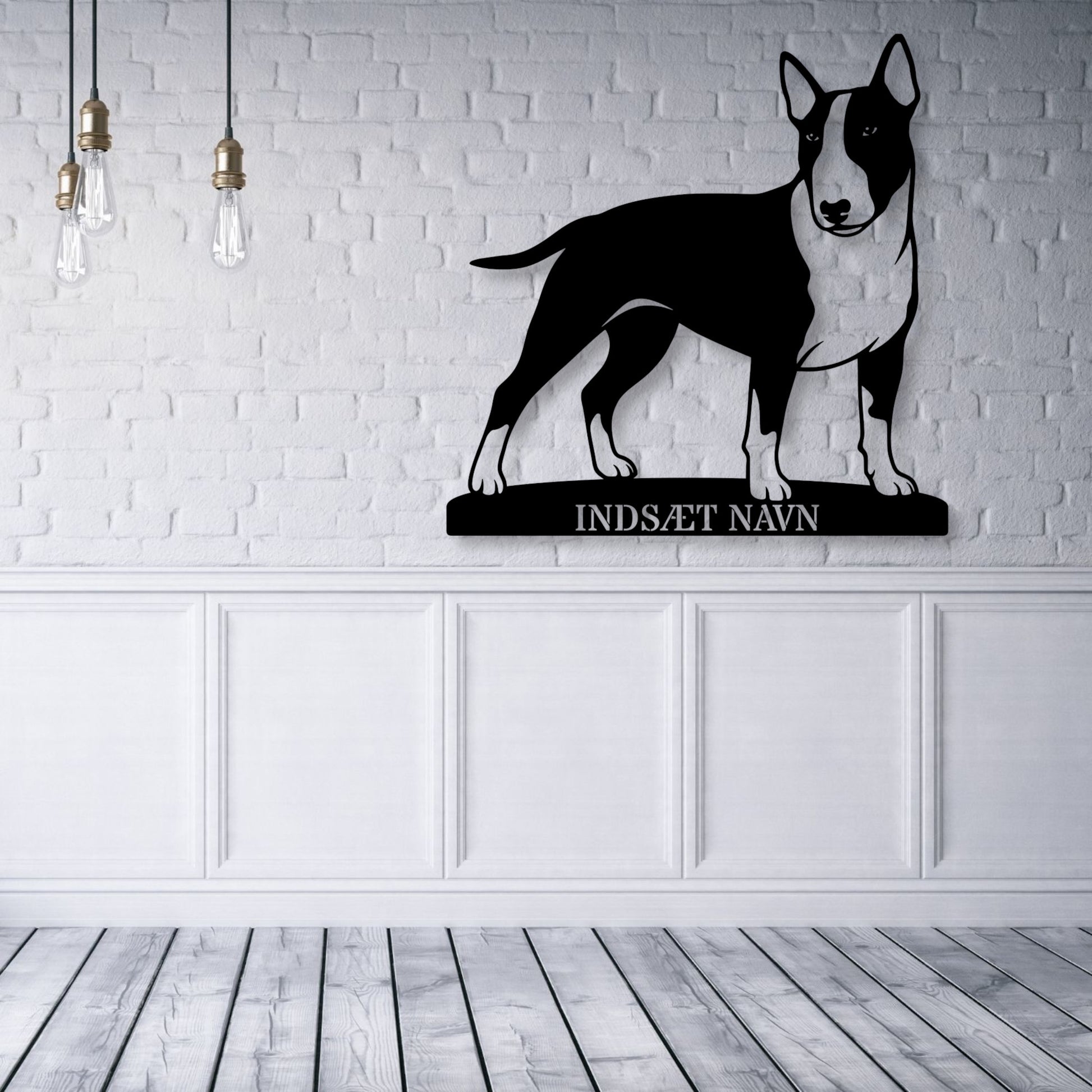 Bull terrier metalskilt med personlig hundenavn