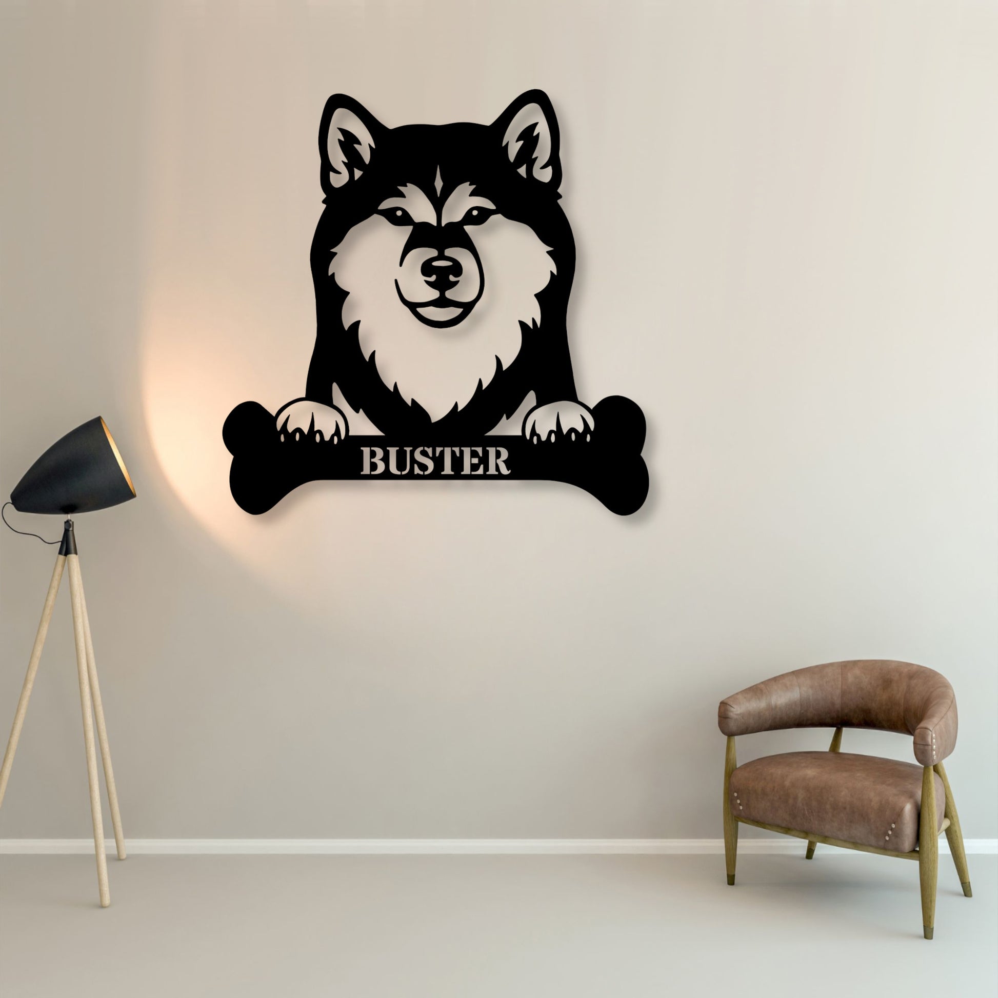 Sjov shiba inu navneskilt med personlig tekst. Unik metalskilt til hundeejeren