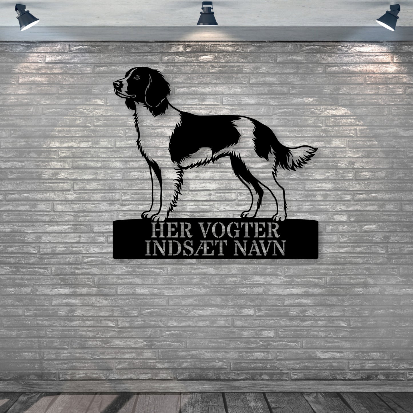 Her vogter jeg. Personlig Kleine münsterländer hunde metal navneskilt