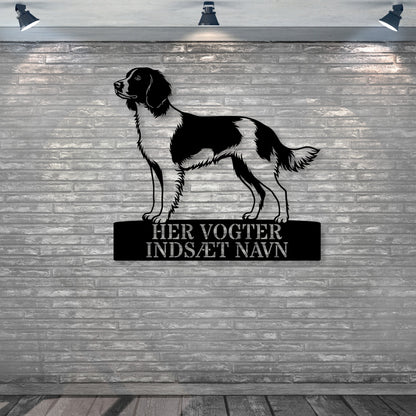 Her vogter jeg. Personlig Kleine münsterländer hunde metal navneskilt