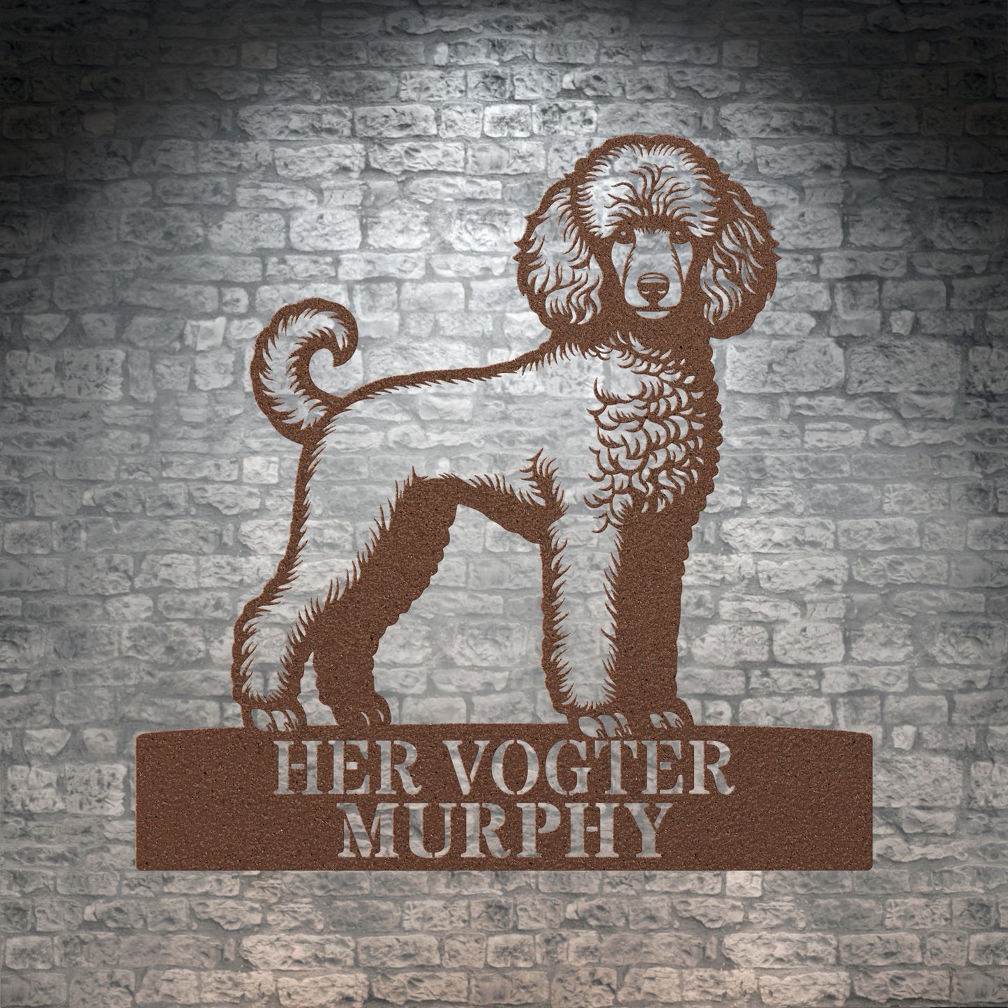 Puddel - Her vogter jeg metalskilt. Hunde navneskilt til huset