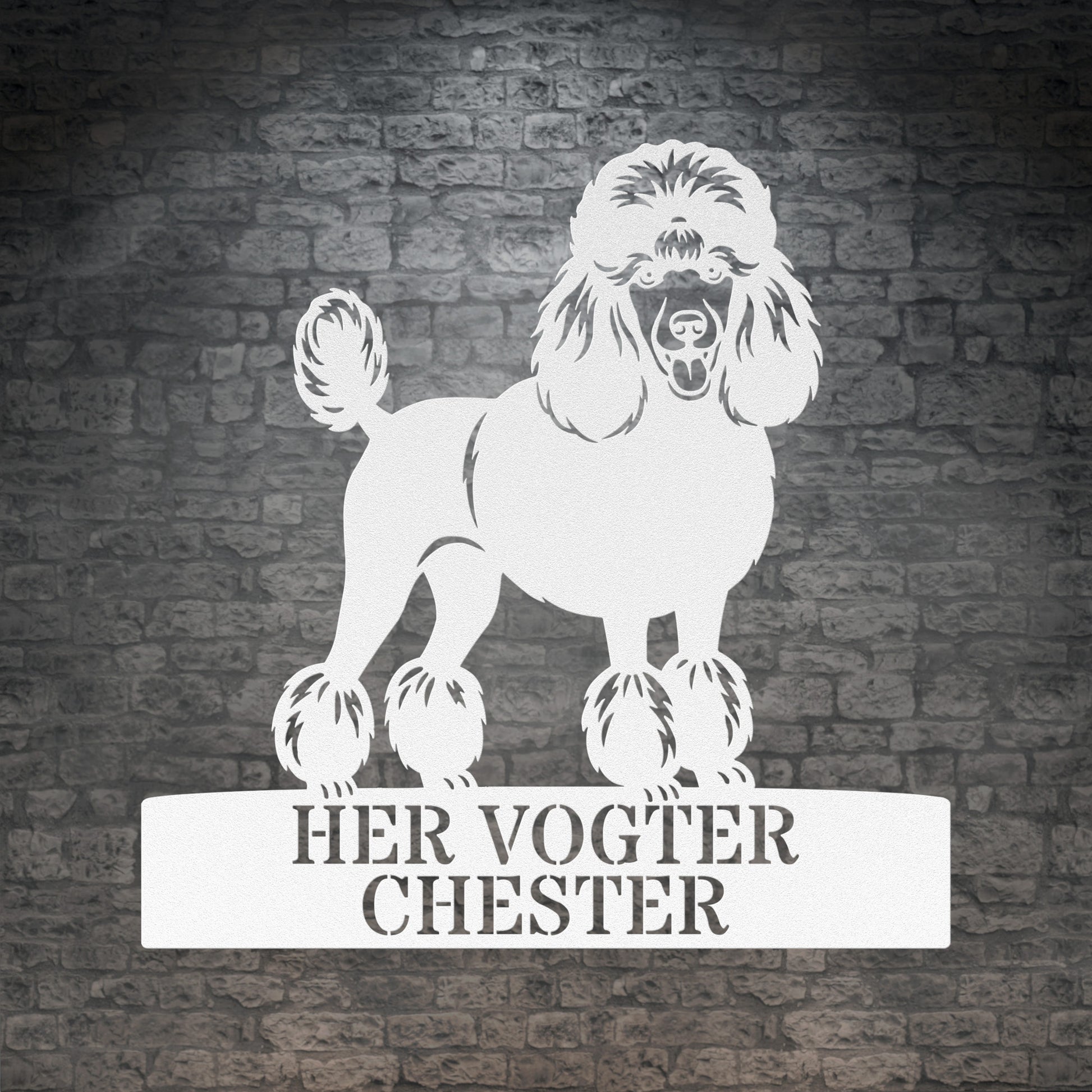 Unik her vogter jeg puddelhund metalskilt med personlig navn