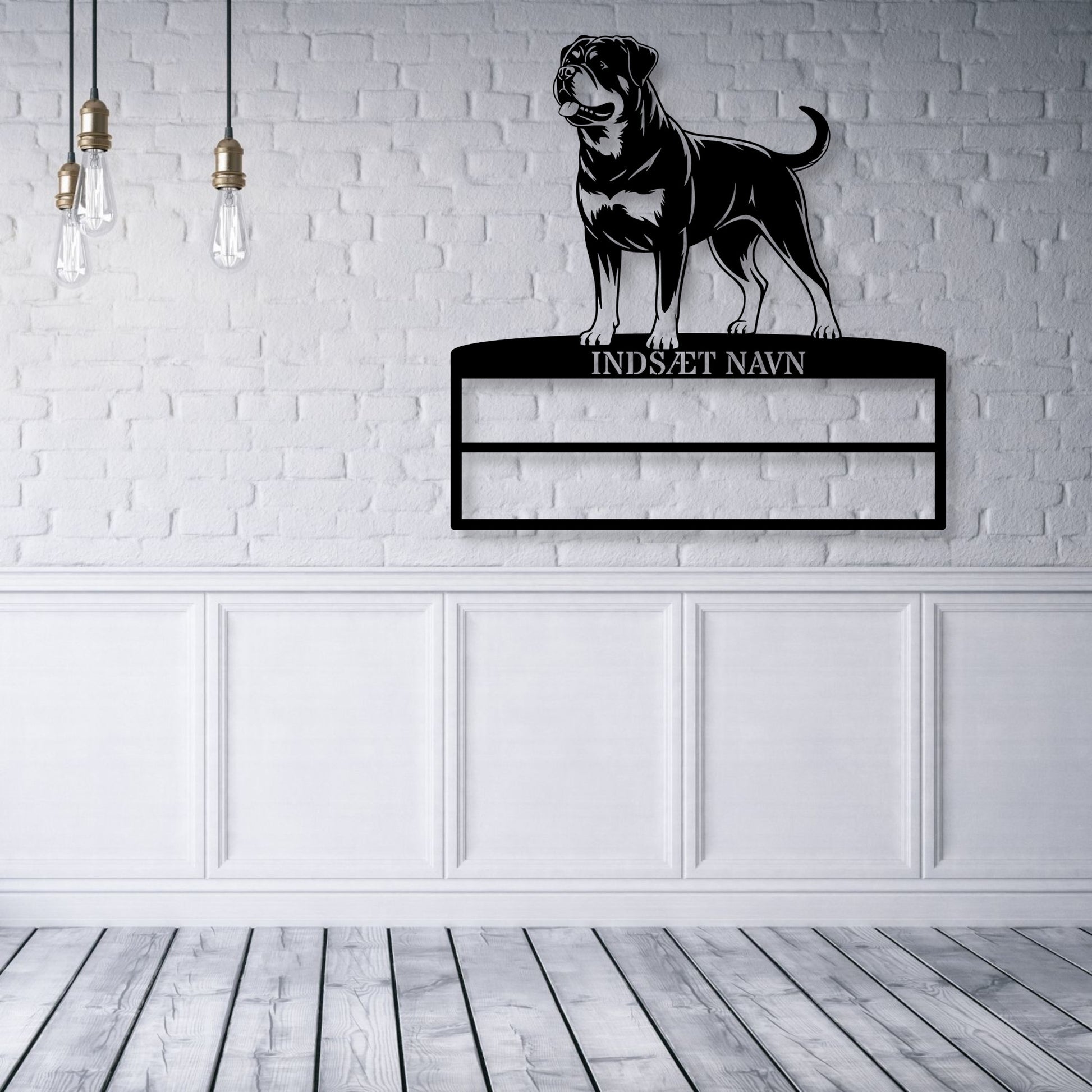 Personlig Rottweiler rosette display metalskilt med personlig navn. Unik Gaveide til hundeejeren