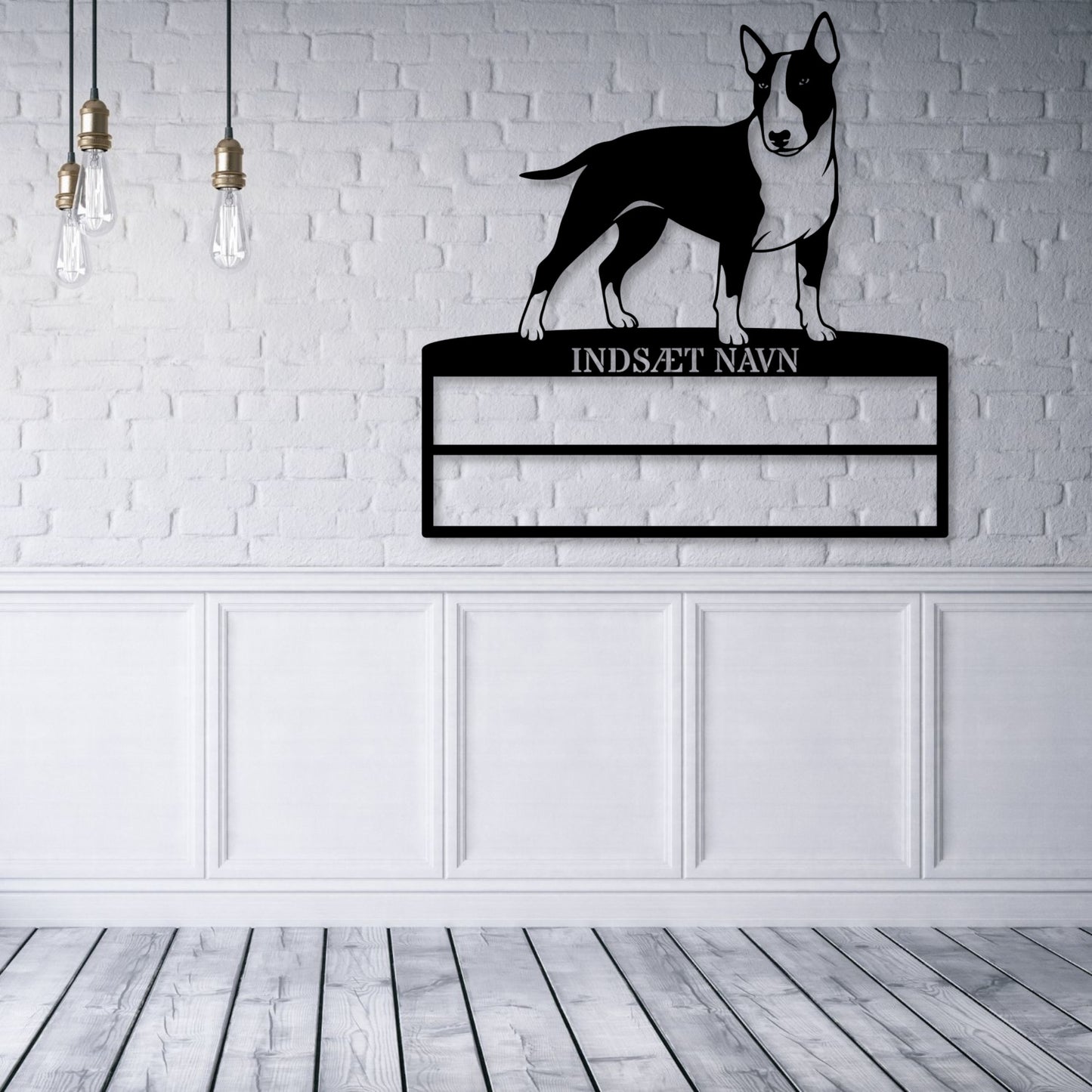 Personlig Bull Terrier metal navneskilt til rosetter. Unik hundechampion display