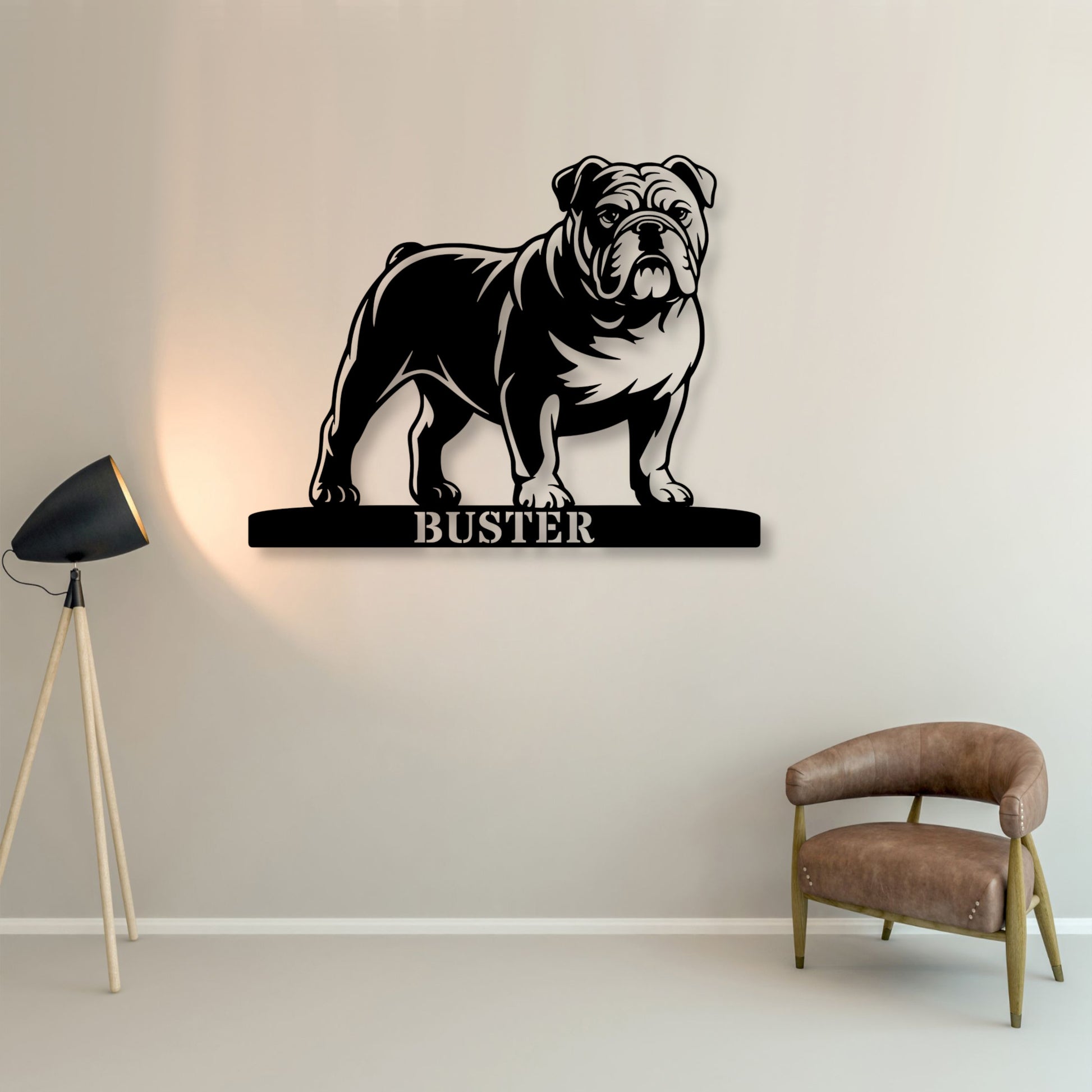 Engelsk Bulldog metalskilt med personlig tekst