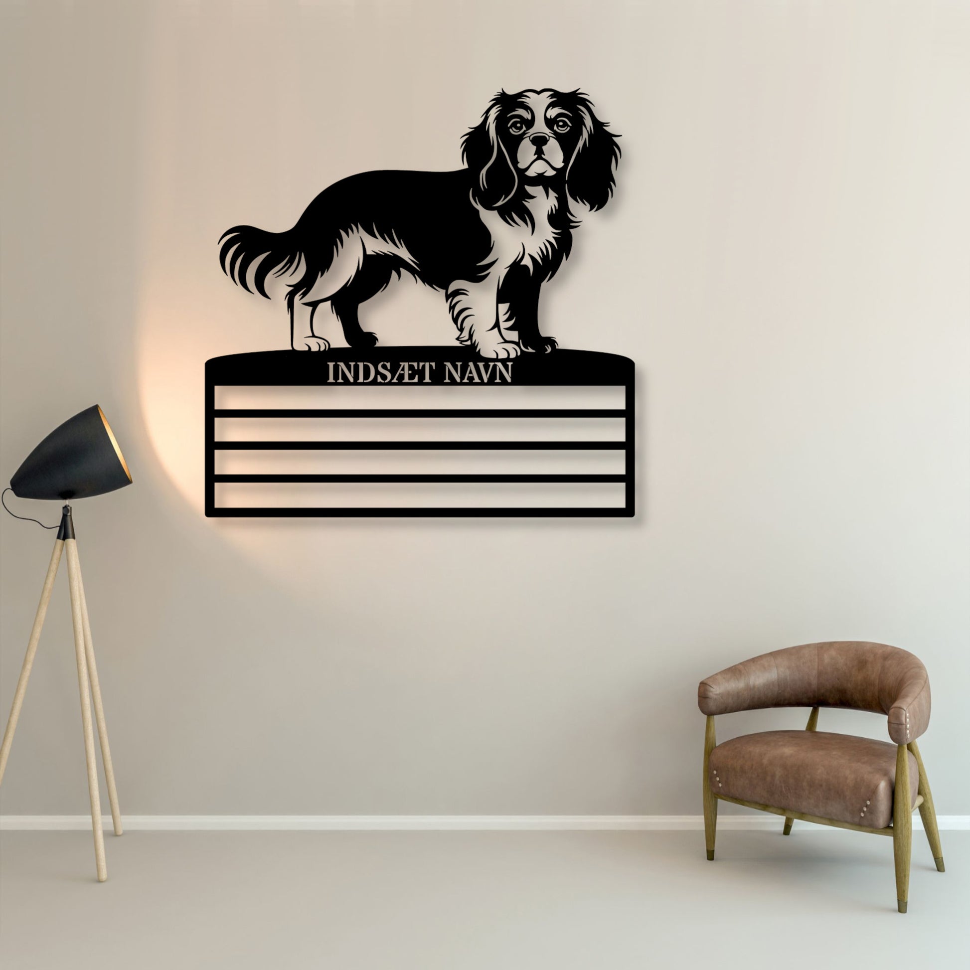 Personlig Cavalier King metal navneskilt display til rosetter. 4 rækker