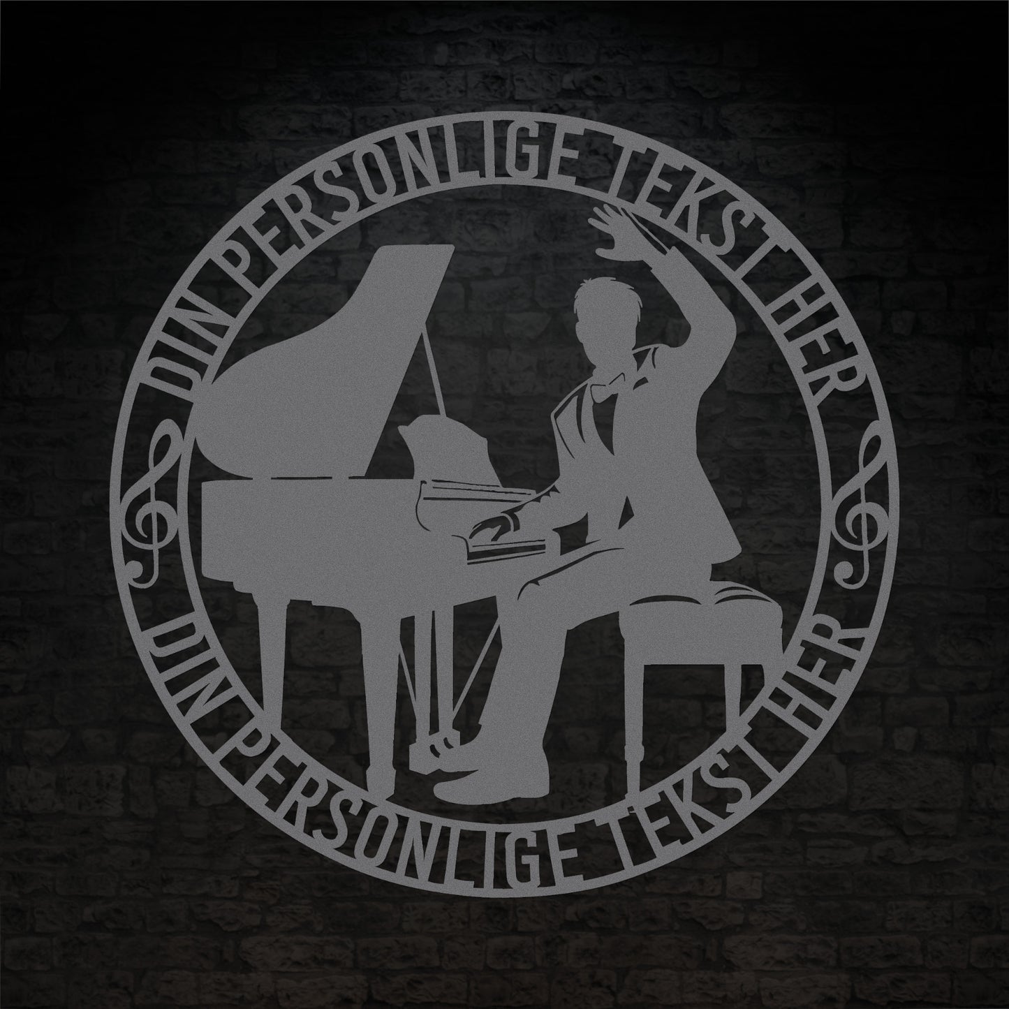 Personlig mandlig pianist metal vægskilt med tekst. Unik musiker gaveidé