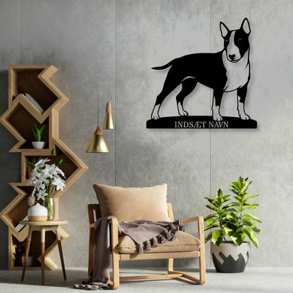 Bull terrier metalskilt med personlig hundenavn