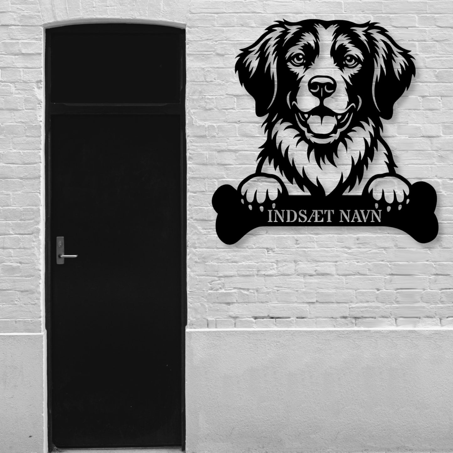Breton hund med kødben metalskilt med personlig navn