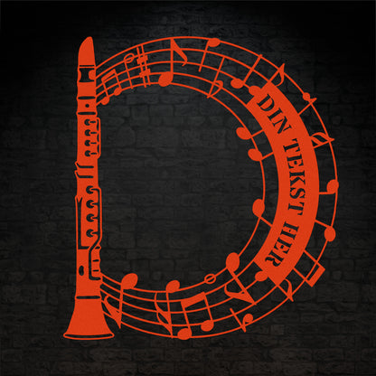 Klarinet instrument vægskilt med personlig tekst. Unik gaveidé til muikeren