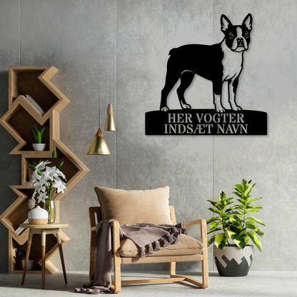 Her vogter jeg. Personlig boston terrier hunde metal navneskilt