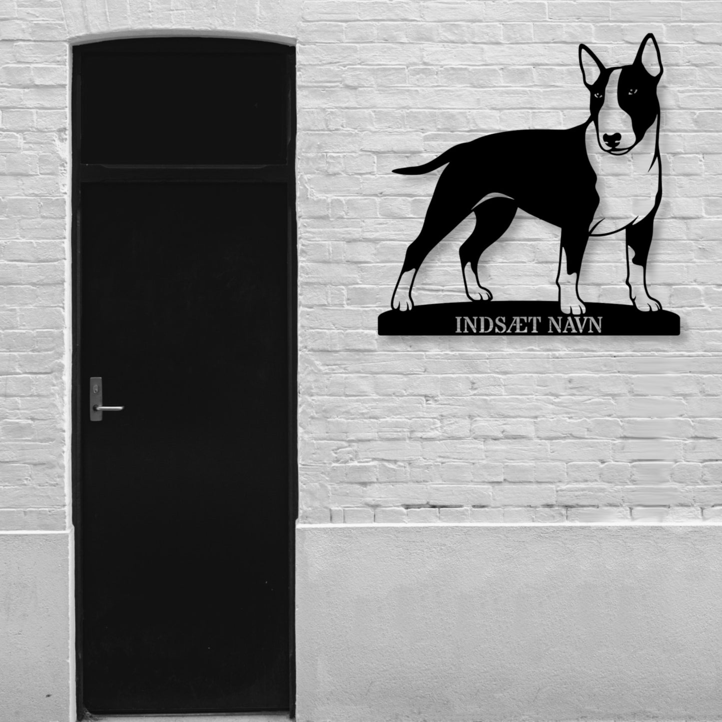 Bull terrier metalskilt med personlig hundenavn