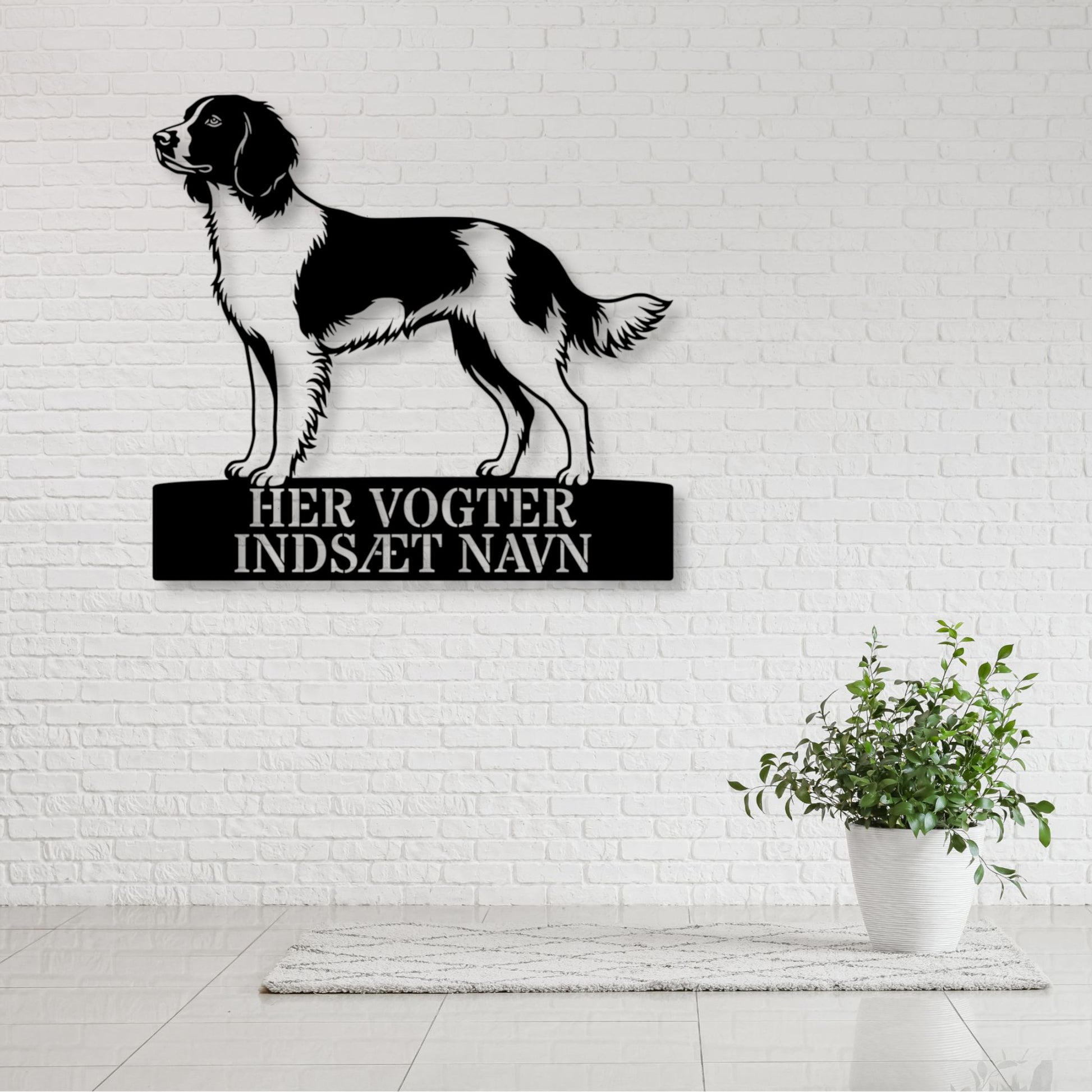Her vogter jeg. Personlig Kleine münsterländer hunde metal navneskilt