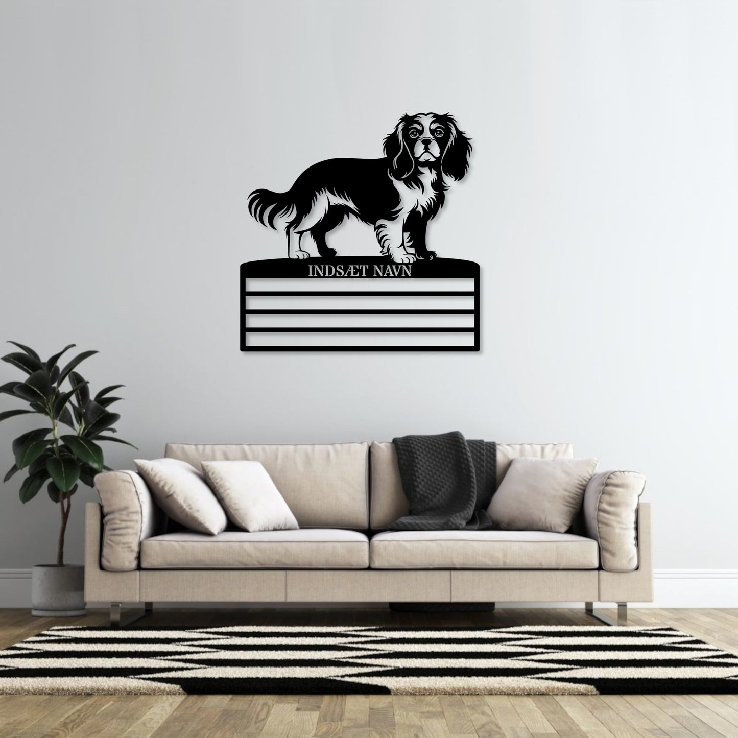 Personlig Cavalier King metal navneskilt display til rosetter. 4 rækker