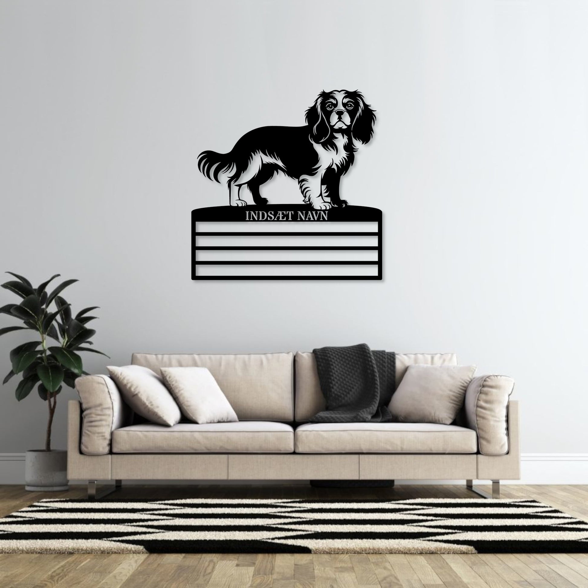 Personlig Cavalier King metal navneskilt display til rosetter. 4 rækker