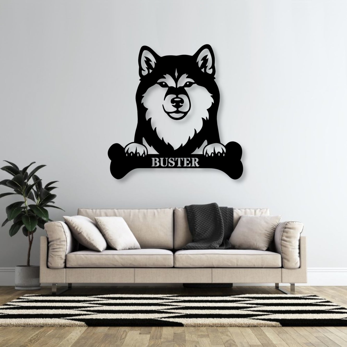 Sjov shiba inu navneskilt med personlig tekst. Unik metalskilt til hundeejeren