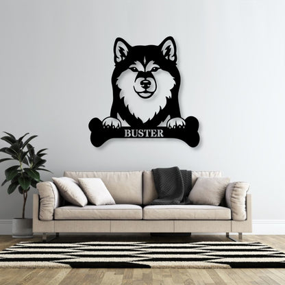 Sjov shiba inu navneskilt med personlig tekst. Unik metalskilt til hundeejeren