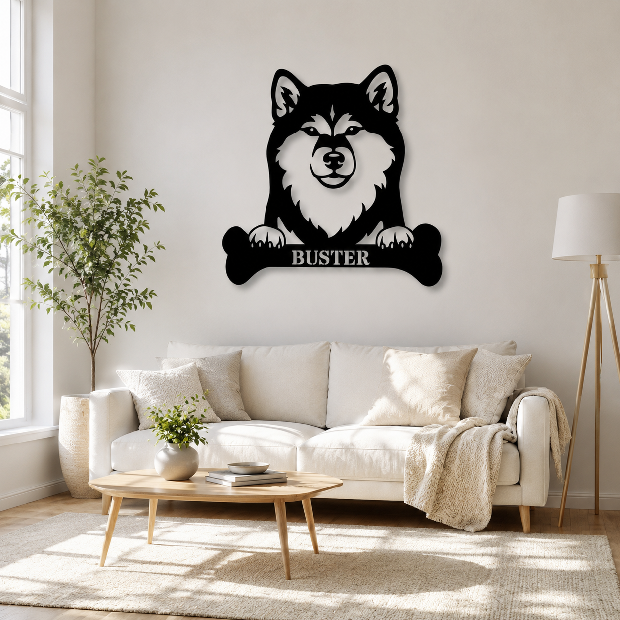 Sjov shiba inu navneskilt med personlig tekst. Unik metalskilt til hundeejeren
