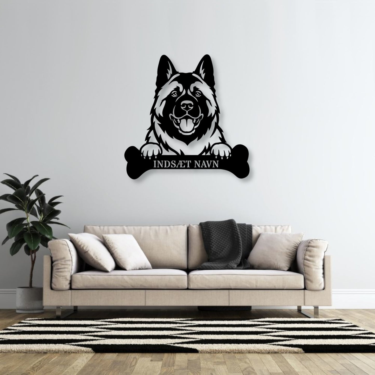 American Akita med kødben metalskilt med personlig navn