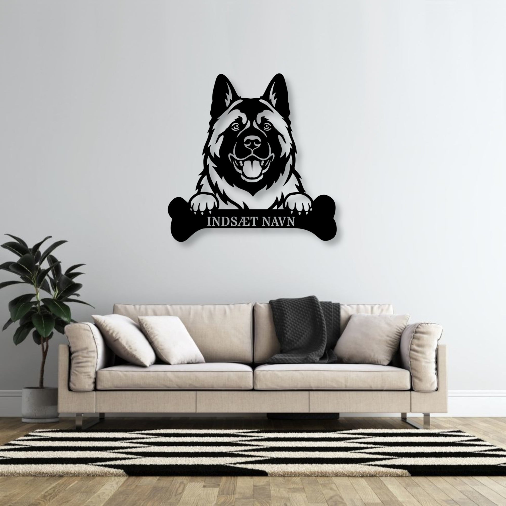 American Akita med kødben metalskilt med personlig navn