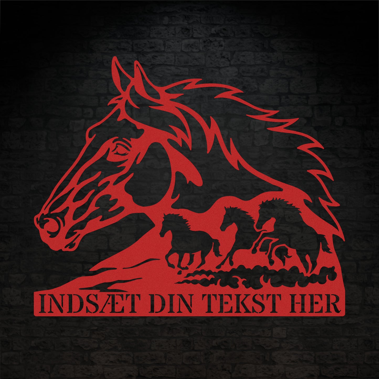 Personlig hestesilhouet metal vægskilt med tekst. Unik gaveidé til hestepigen