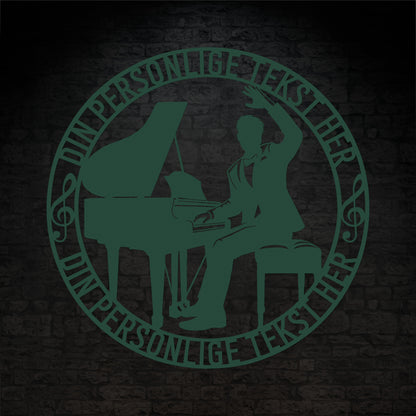 Personlig mandlig pianist metal vægskilt med tekst. Unik musiker gaveidé