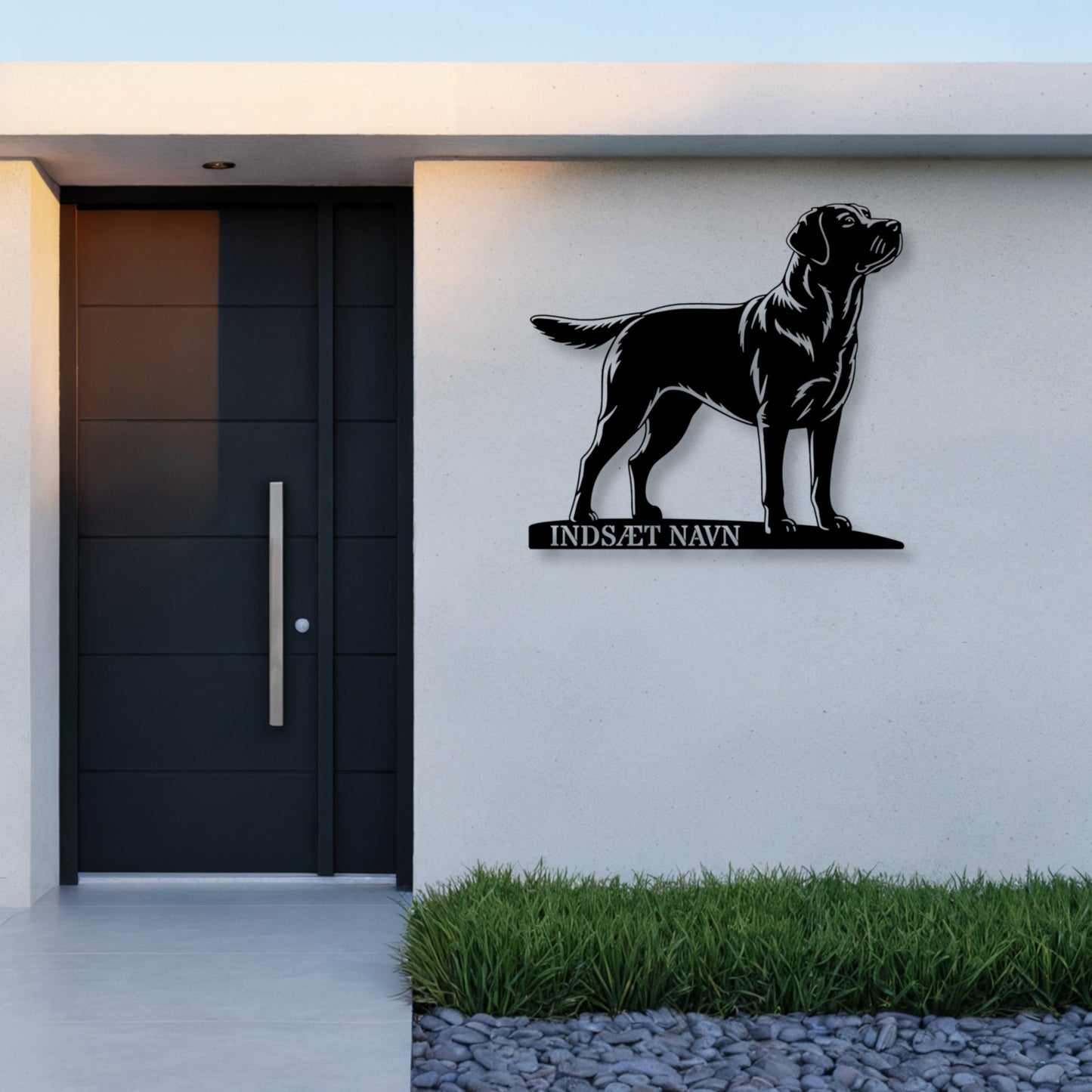 Labrador retriever metalskilt med personlig hundenavn