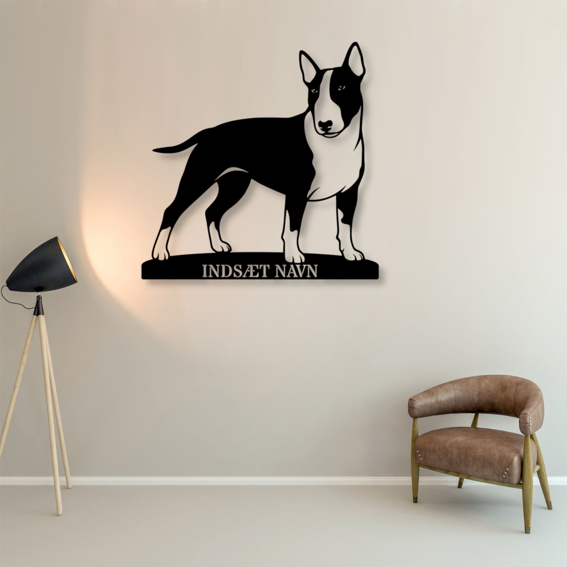 Bull terrier metalskilt med personlig hundenavn