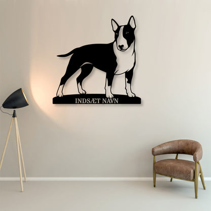 Bull terrier metalskilt med personlig hundenavn