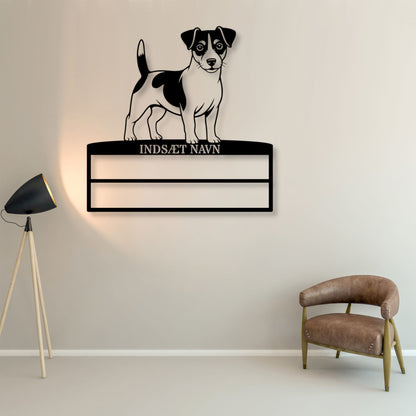 Personlig Jack Russell Terrier metal navneskilt til rosetter. Unik hundechampion display