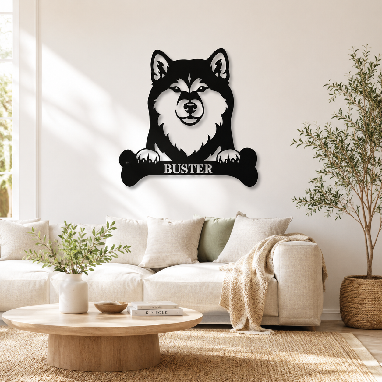 Sjov shiba inu navneskilt med personlig tekst. Unik metalskilt til hundeejeren
