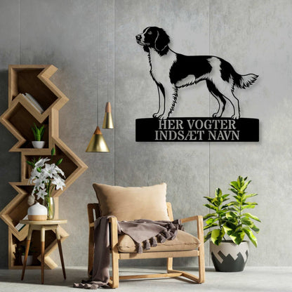 Her vogter jeg. Personlig Kleine münsterländer hunde metal navneskilt