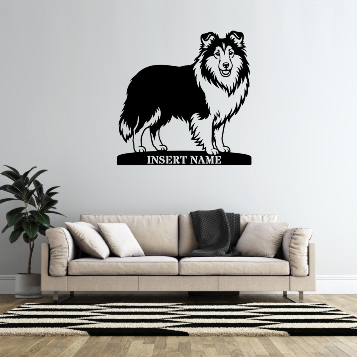 Shetland Sheepdog metalskilt med personlig hundenavn