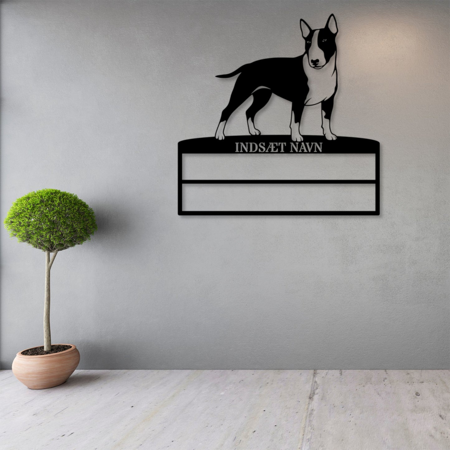 Personlig Bull Terrier metal navneskilt til rosetter. Unik hundechampion display
