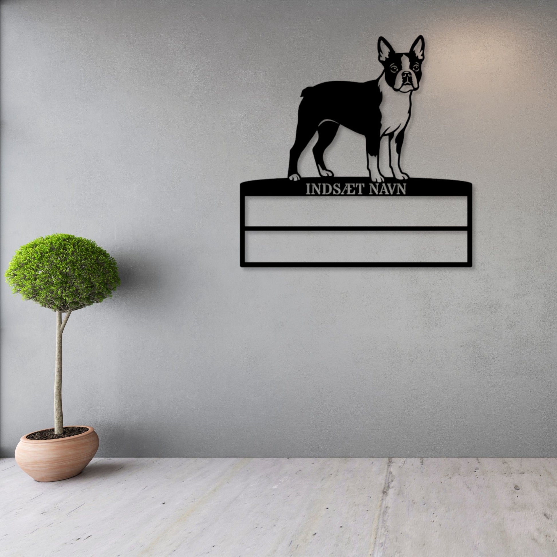 Personlig boston terrier metal navneskilt til rosetter