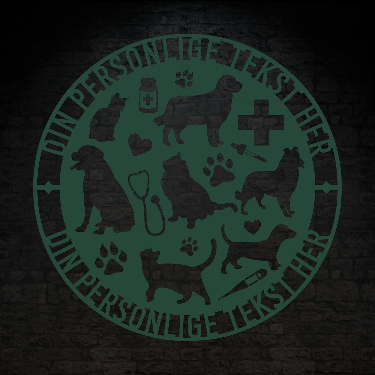 Personlig dyrlæge metal skilt med egen tekst. Unik dyreelsker gaveidé