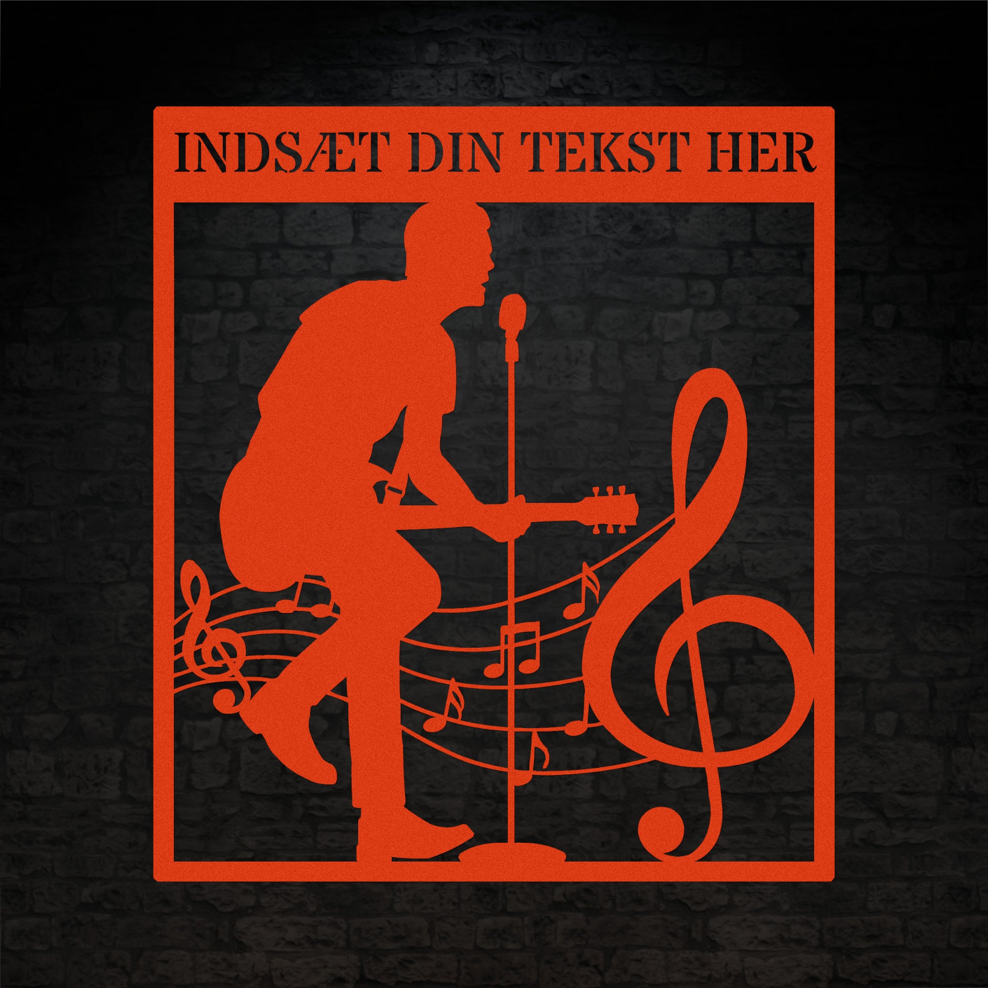 Personlig guitarist væg metalskilt i orange med tekst. Unik musikelsker navneskilt gaveidé