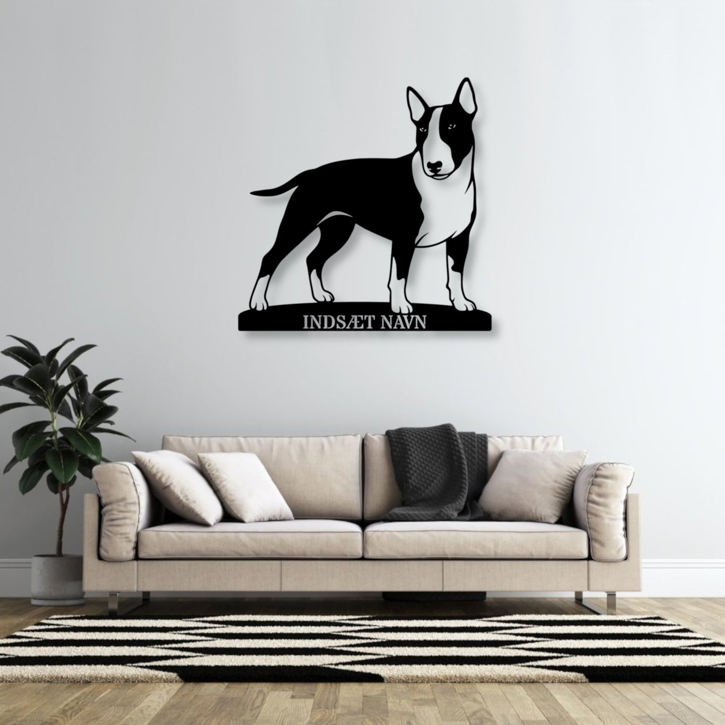 Bull terrier metalskilt med personlig hundenavn
