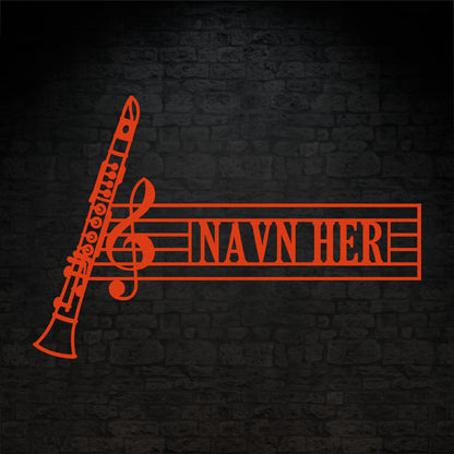 Klarinet navne vægskilt med personlig tekst. Unik gaveidé til muikeren