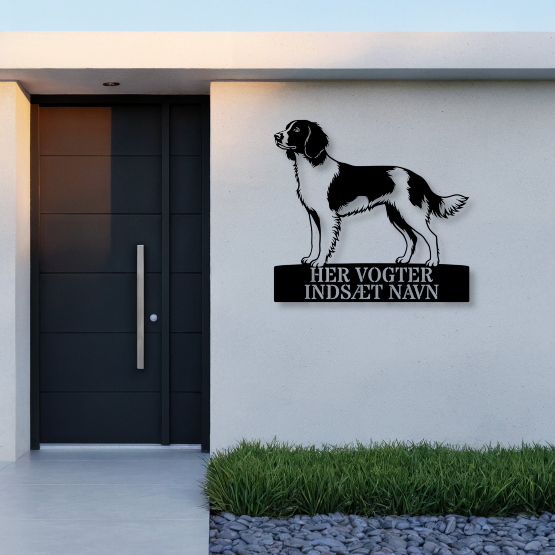 Her vogter jeg. Personlig Kleine münsterländer hunde metal navneskilt