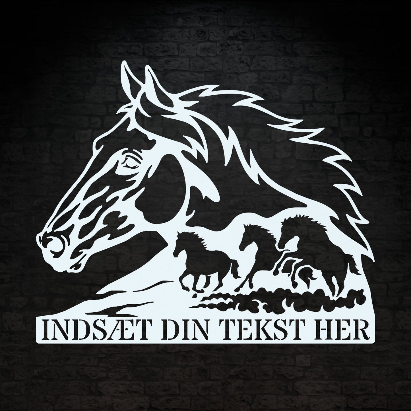 Personlig hestesilhouet metal vægskilt med tekst. Unik gaveidé til hestepigen
