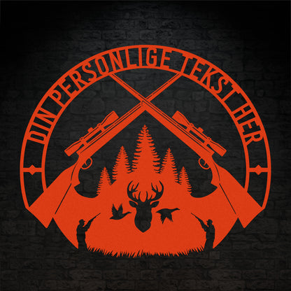 Special Jagt tema metalskilt i orange med personlig tekst eller navn