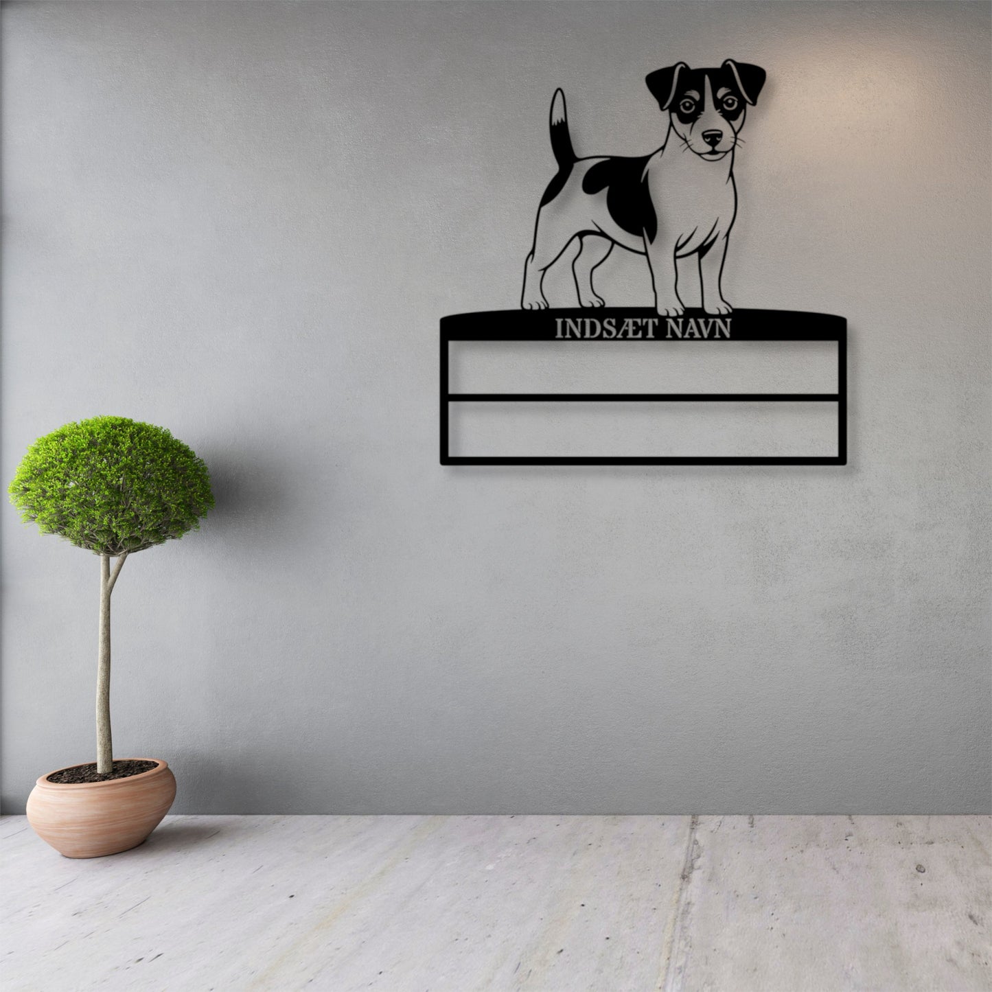 Personlig Jack Russell Terrier metal navneskilt til rosetter. Unik hundechampion display