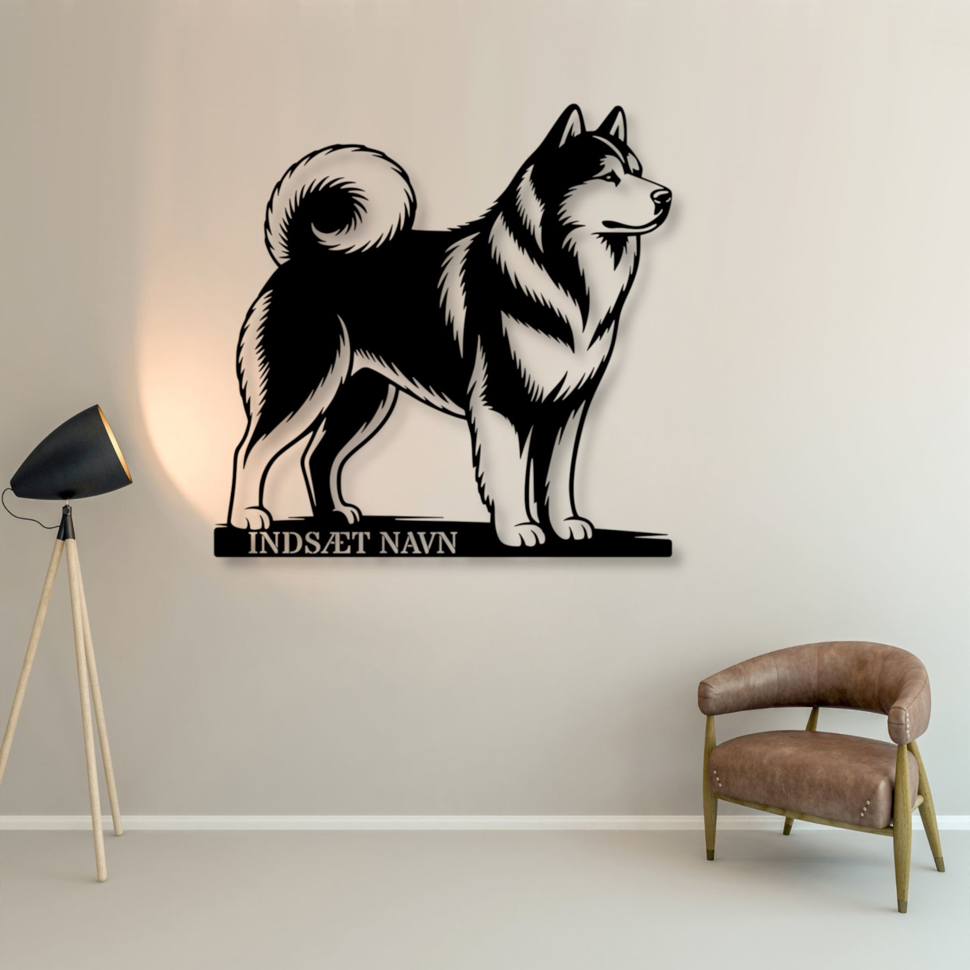 Alaskan Malamute metalskilt med personlig tekst.