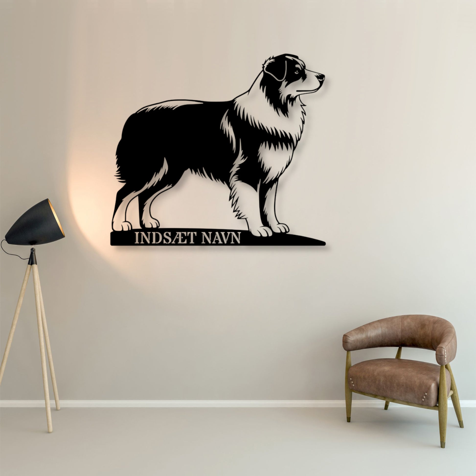 Australsk Hyrdehund metalskilt med personlig tekst.